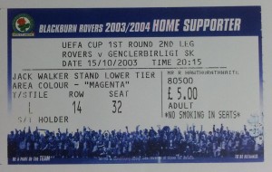 15.Ekim.2003.UEFA.Kupasi.1.Tur.2Maci.BlackburnRovers1-1Genclerbirligi.Mac.Bileti