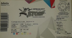 Stomp Konser Bileti - 8 Subat 2014, Congressium, Ankara